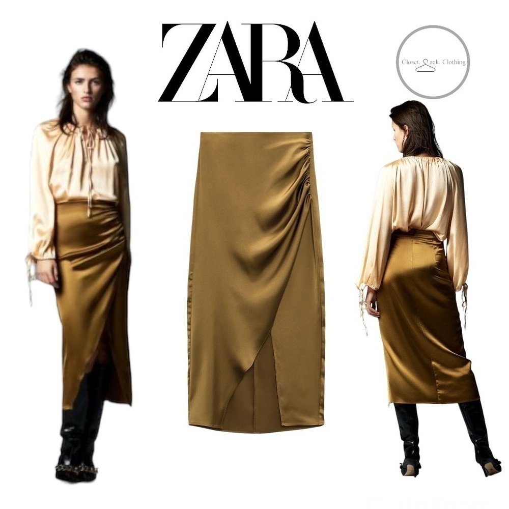 Zara SATIN EFFECT RUCHED SKIRT SIZE XS